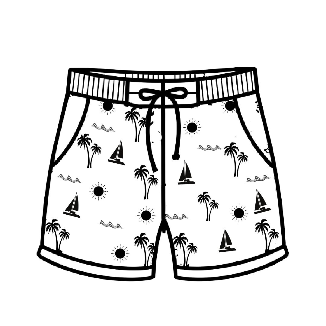 White and Blue Hawaiian Print